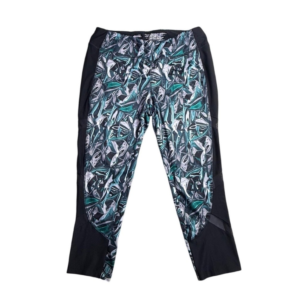 Avia Womens Teal Black Abstract Print Mesh Panel Capri Leggings Size M-2430